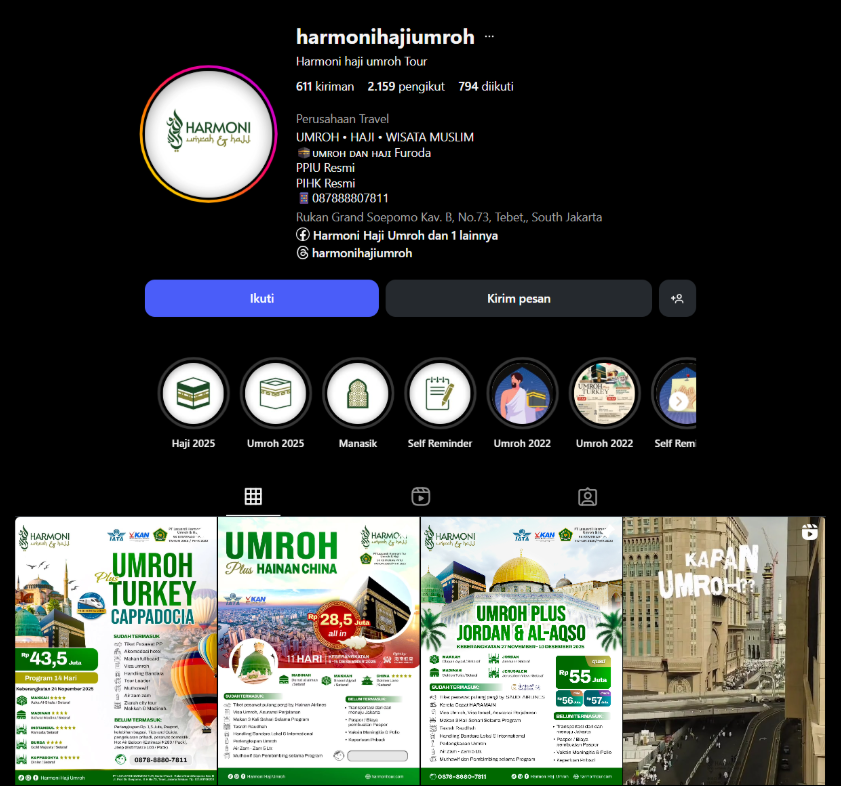 Portfolio Social Media Management Instagram – Harmoni Haji Umroh - Harmoni Haji Umroh Tour